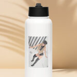 Stainless steel water bottle with a straw lid